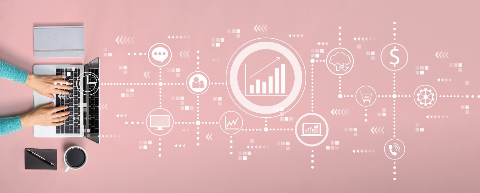 Marketing concept with person using a laptop